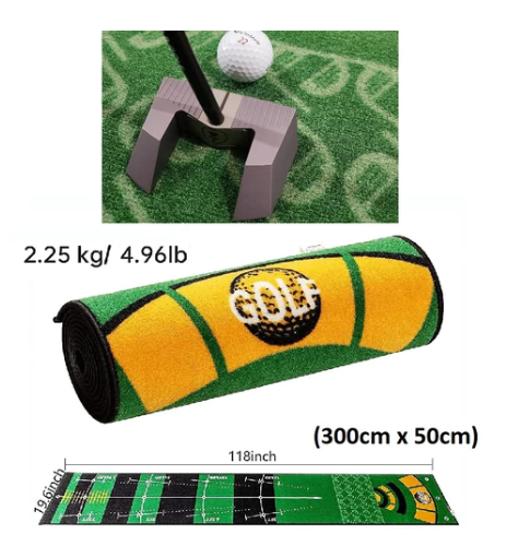 3 Metre - Golf Putting Mat Practice Portable Indoor Outdoor Putter Trainer Green