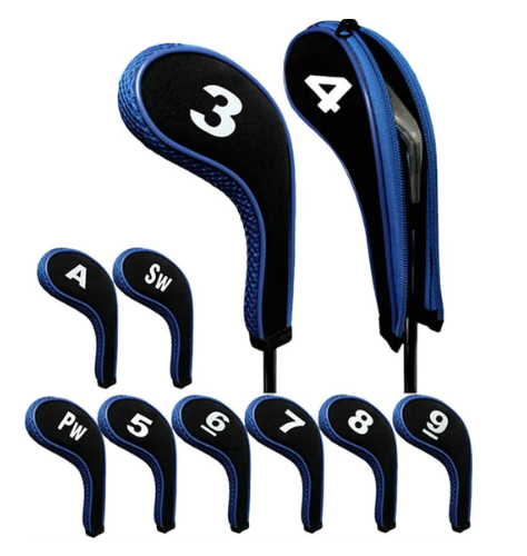 10 x Blue Zipper Golf Iron Cover Head Covers Wedge Protection Iron Set