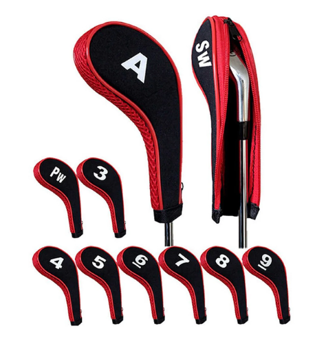 10 x Red Zipper Golf Iron Cover Head Covers Wedge Protection Iron Set