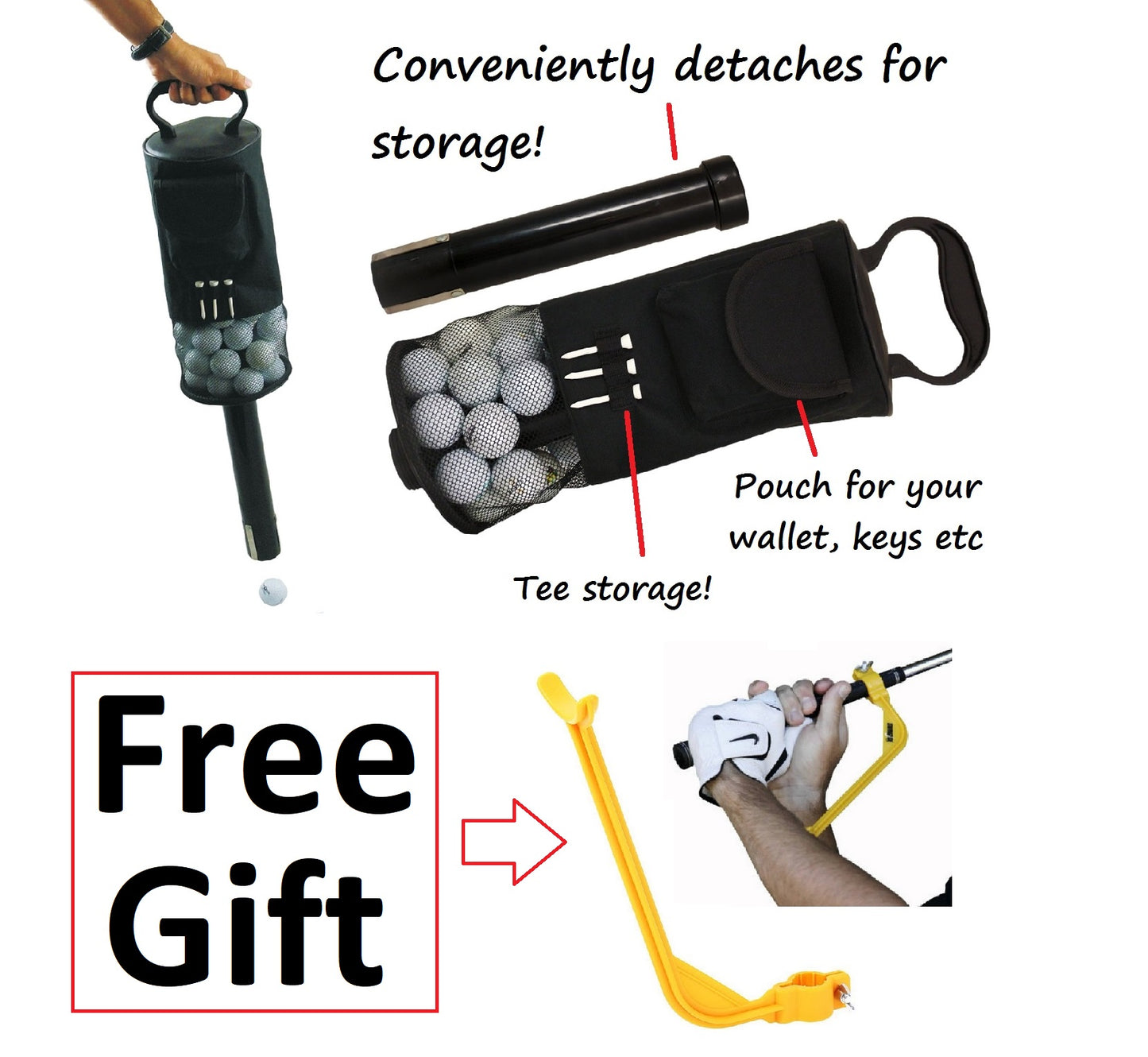 Golf Shag Bag - 75-80 Balls Convenient Pocket Tees Pick Up Ball Storage Portable --- Free Golf Swing Trainer valued at $15