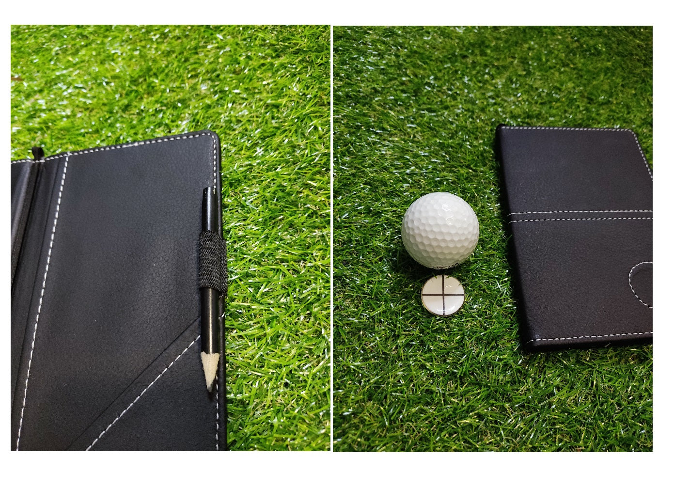 Golf Scorecard Score Card Holder Black PU Leather Magnetic Ball Marker Alignment