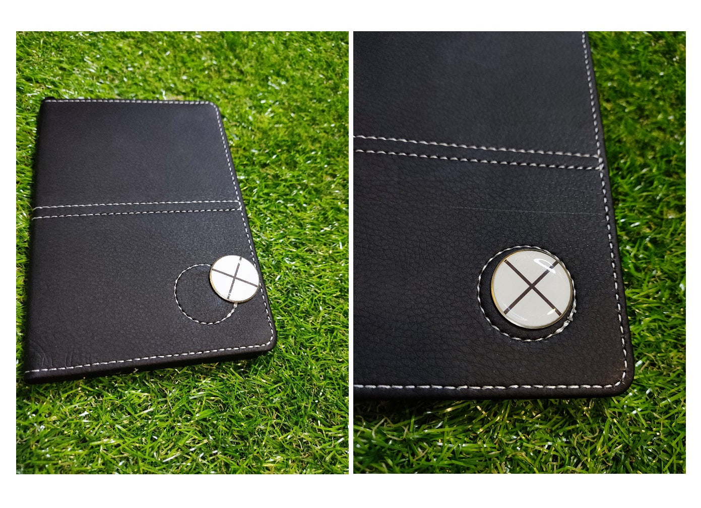 Golf Scorecard Score Card Holder Black PU Leather Magnetic Ball Marker Alignment