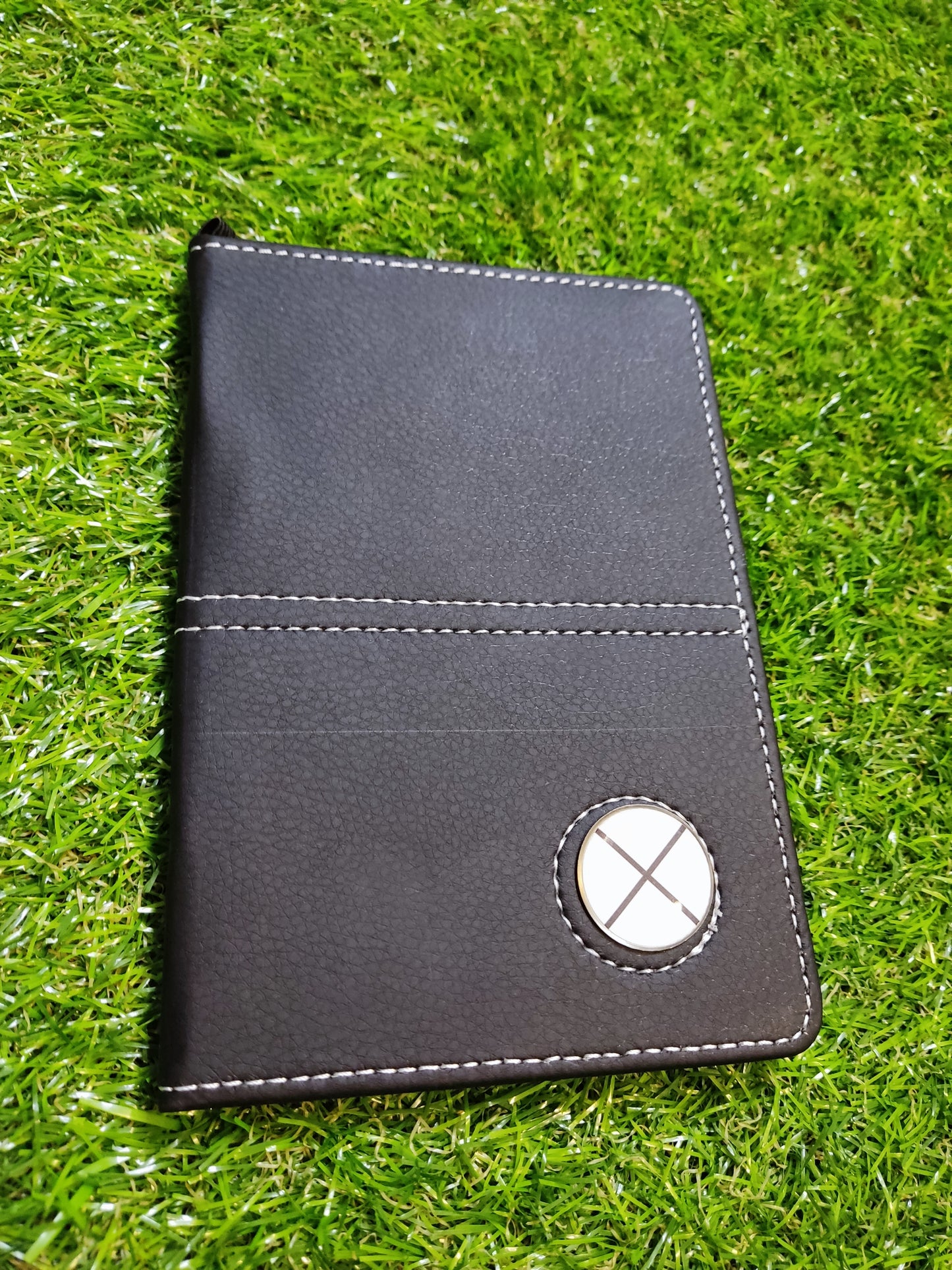 Golf Scorecard Score Card Holder Black PU Leather Magnetic Ball Marker Alignment