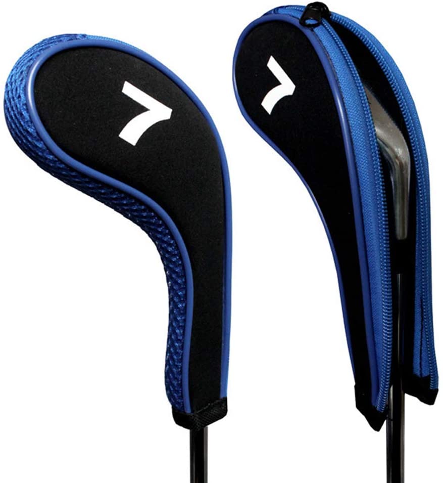 10 x Blue Zipper Golf Iron Cover Head Covers Wedge Protection Iron Set