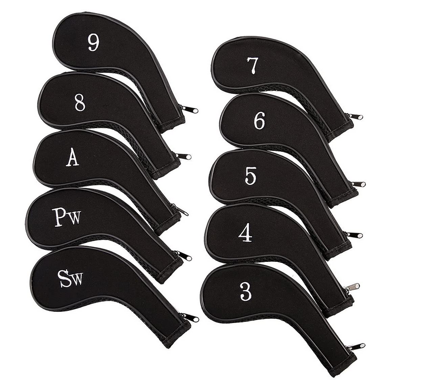 10 x Black Zipper Golf Iron Cover Head Covers Wedge Protection Iron Set