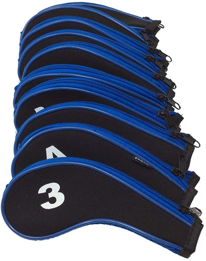 10 x Blue Zipper Golf Iron Cover Head Covers Wedge Protection Iron Set